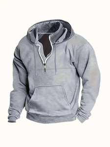 Lightweight Workout Hoodie Oem Services And Good Selling Men's Quarter Zipper Hooded Hoodies 100% Cotton Fleece Breathable - Product Image 3