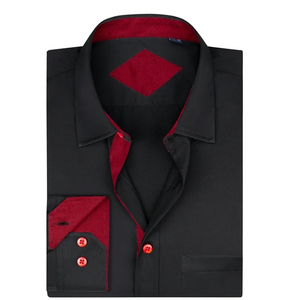 Chemise habillée noire pour homme, manches longues, boutonnée, col rabattu, couleur unie, polyester 140g, idéale pour le printemps - Product Image 2