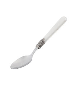 Ensemble de 12 cuillères à dîner en acier inoxydable 18/10 plaqué argent de luxe avec manche en résine ivoire, couverts de table haut de gamme - Product Image 1