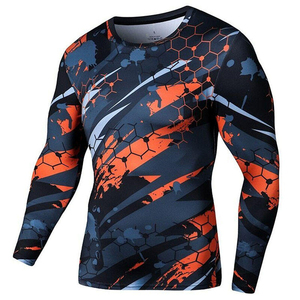 Men Full Sleeve <b>Compression</b> Rash Guard Sublimation Printed Quick Dry Polyester Athletic <b>Shirt</b> Orange <b>Black</b> Design - Product Image 3