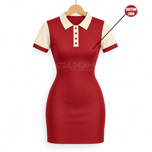 Robe mini moulante à col polo rouge contrastant de la sororité Cosh International, à manches courtes, avec logo personnalisé - Product Image 1