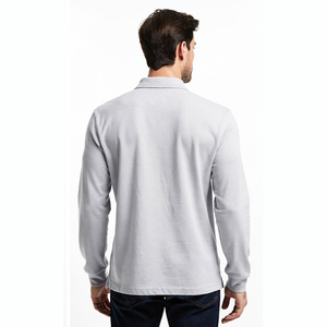 Camiseta de Manga Larga Tejida para Hombre, Color Sólido, Corte Regular, Poliéster/Algodón, Cuello Camisero, Transpirable, para Verano - Product Image 2