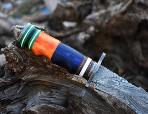 Handmade Bowie <b>knife</b> in Damascus steel wood+<b>bone</b> <b>handle</b> with leather sheath - Product Image 4