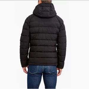 Blouson d'hiver matelassé coupe-vent pour homme de haute qualité, à capuche, col montant, respirant, avec logo personnalisable sur le devant, 100 % personnalisable - Product Image 2
