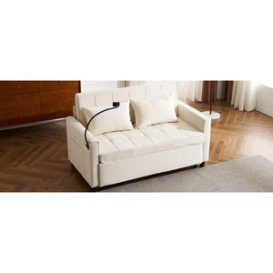 Divano Letto Estraibile da 144,5 cm con Schienale Reversibile, Tasche Laterali e Due Porte USB per Telefoni, Ideale per Spazi Ristretti - Product Image 2