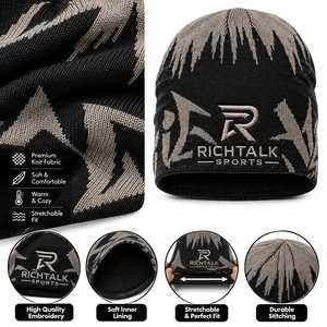 Trending <b>Beanie</b> Knitted Geometric Pattern Winter Outdoor Cycling Hat Breathable <b>Waterproof</b> Unisex Adult Regular Style High 100% - Product Image 6