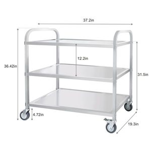 360 Degree Rotation 3-Tier Stainless Steel Serving Cart Household Restaurant Service Trolley Wheels for Storage Carrying Needs - Product Image 1