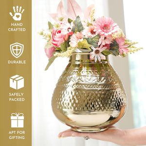 Elegant Embossed Metal Flower <b>Vase</b> for Home Decor Traditional Design Modern Table Accent Festival Gift - Product Image 4