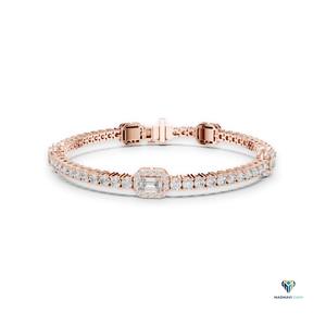 5.27ct Rose <b>Gold</b> Emerald Cut Lab Grown Diamond Bracelet in 18K <b>Solid</b> <b>Gold</b>, Halo Link Statement Bracelet Fine Jewelry for Women - Product Image 1