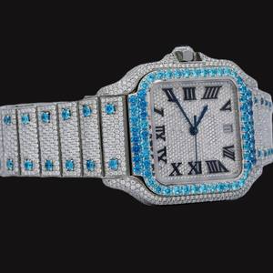 Boîtier carré en gros entièrement serti de diamants Moissanite, chiffres romains avec fonction date automatique, design tendance et dernier cri - Product Image 6