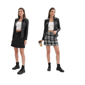 Veste en cuir pour femme, style motard, fermeture éclair, tendance, pour sorties, type de tissu PU - Product Image 6