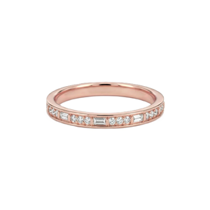 Bague fine en or massif 9K 10K avec diamants de laboratoire taille baguette et ronds, alliance éternelle complète, minimaliste, empilable, avec bordure milgrain, pour anniversaire - Product Image 2