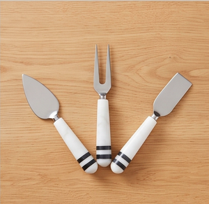 <b>Cheese</b> <b>Knife</b> <b>Set</b> With Stainless Steel Blades And White Resin Handles Dishwasher Safe For Kitchen Use And Hotel Use - Product Image 1