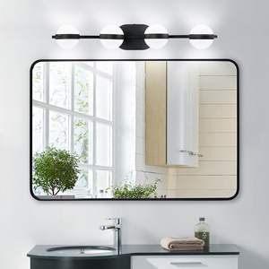 30" Black Minimalist LED Iron Bathroom Vanity <b>Light</b> 4-<b>Light</b> <b>Wall</b> Mounted Decorative Lighting Fixture Crystal Sand Acrylic <b>Shades</b> - Product Image 3