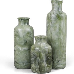 Ensemble de 3 vases à fleurs évasés en résine de marbre vert, faits à la main, écologiques, pour centre de table moderne dans le salon - Product Image 5