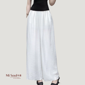 Pantalon décontracté pour femme à taille élastique, avec perles et nœud, coupe droite, style coréen, jambe large, streetwear - Product Image 3