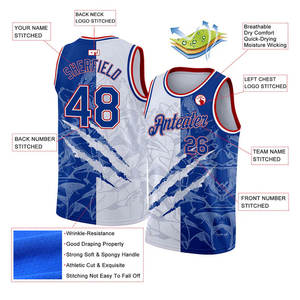 Maillot de basketball personnalisé sublimé, débardeur sans manches, uniforme d'équipe, nom et numéro personnalisés, antibactérien, 100 % polyester, été - Product Image 2