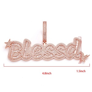 925 Silver Moissanite <b>Custom</b> <b>Name</b> Pendant Rose Gold Baguette Pave Personalized Script <b>Necklace</b> Charm Luxury Pendant - Product Image 4