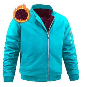 Men's Winter <b>Jacket</b> Full Zipper Stand Collar Thick <b>Fleece</b> <b>Lined</b> Heated Casual Outerwear Solid Color Polyester Wadding - Product Image 4