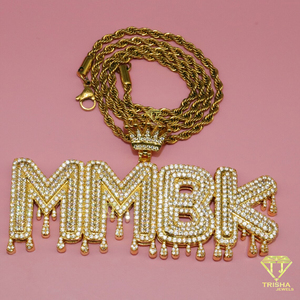 Custom " BIG " Letter Pendant Necklace Iced Out Moissanite Diamond Hip Hop Jewelry With <b>Rope</b> <b>Chain</b> - Product Image 2