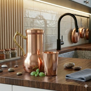 Jarra de agua de cobre puro martillado de 1500 ml con tapa para bebidas, para mayoristas, minoristas y distribuidores globales de productos B2B - Product Image 2