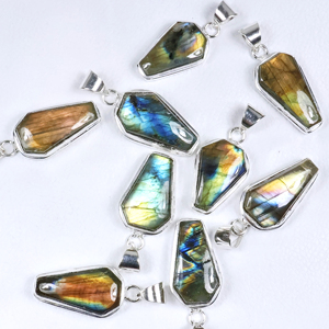 Nuevo Collar de Moda con Colgante de Labradorita Natural en Forma de Ataúd, Chapado en Plata de Ley 925, Joyería de Piedras Preciosas al por Mayor - Product Image 4