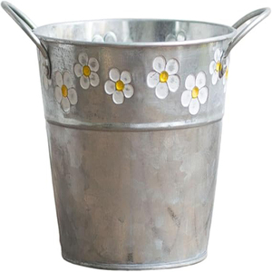 Pot de fleurs en métal, seaux à plantes vintage, pot de plantes en métal, vase en métal galvanisé, vase à fleurs en métal, jardinières peintes à la main - Product Image 1