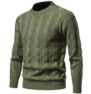 Pull en acrylique tricoté pour homme, couleur unie, col rond, manches longues, épais, coupe classique, ourlet et poignets côtelés - Product Image 4
