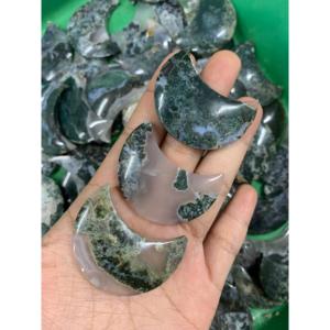 Indonesian Natural Green Moss Agate Moon Cabochon 4x2 cm Polished Loose Gemstone for Jewelry Making and <b>Craft</b> Use - Product Image 3
