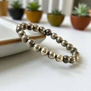 Natural Pyrite Beaded <b>Bracelet</b> Polished Stone Stretch Wrist Jewelry Unisex Crystal Craft Gift - Product Image 2