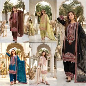 Salwar Kameez Dupatta Negro Bordado, Traje Tradicional de Algodón para Mujer, Ropa de Boda, Largo hasta el Suelo, Corte Holgado, Sin Arrugas, Para Todas las Temporadas - Product Image 2