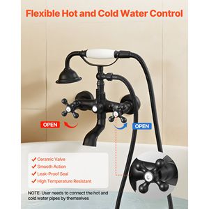 Rubinetto Vintage Nero Opaco Nichelato per Vasca con Piedini, Kit Doccia a Parete con Doccetta, Stile Retrò - Product Image 6