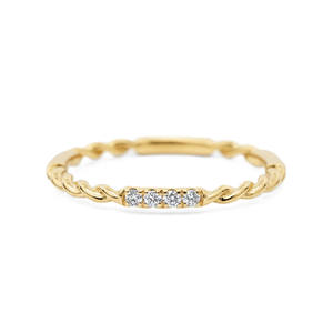 แหวนเพชรทรงกลมเจียระไนแบบมินิมอล ดีไซน์เกลียวเชือก ทองคำแท้ 10K 14K สามารถสวมซ้อนกันได้ เหมาะสำหรับเป็นแหวนหมั้นหรือแหวนแต่งงาน - Product Image 1