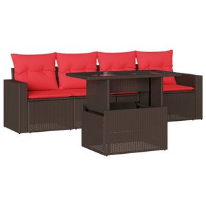 Ensemble de canapés de jardin en polyrotin marron 5 pièces avec coussins - Product Image 2
