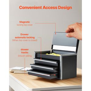 Heavy Duty 8.6 Inch Portable <b>Metal</b> <b>Tool</b> <b>Box</b> with 3 Drawers Small <b>Tool</b> Chest Liners & PP Feet Pads Small <b>Metal</b> <b>Tool</b> Cabinets - Product Image 4