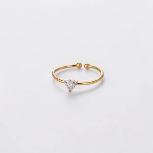 Anillo Abierto Ajustable de Latón Chapado en Oro con Cristal de Cuarzo Corte Corazón, Joyería Minimalista Apilable de Moda para Mujer - Product Image 1
