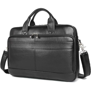 Maletín de cuero de grano completo para hombre de 14 pulgadas, bolso de negocios para portátil de cuero genuino con cremallera YKK, bolso de viaje profesional - Product Image 1
