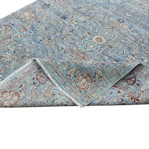 Tapis vintage bleu clair à motifs persans - Tapis oriental à poils ras tufté à la main pour chambre à coucher - Product Image 4