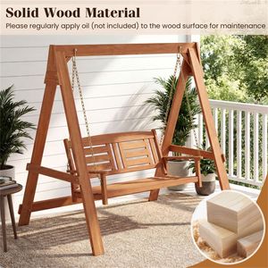 Dondolo da Giardino a 2 Posti con Supporto, Capacità 360 kg, in Legno Massello, per Interni ed Esterni, Sedia Sospesa per Giardino, Bordo Piscina, Patio - Product Image 6