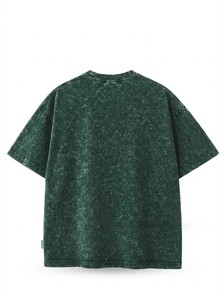 T-shirt Homme Oversize Vert Imprimé Délavé à l'Acide Manches Courtes Col Rond Décontracté en Coton Jersey Respirant avec Motif Frontal - Product Image 3