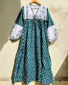 Nuevo Vestido Largo Bohemio para Mujer, Color Azul Cielo, Estampado Floral de Loto, Chifón, Cuello en V, Lazos de Algodón - Product Image 1