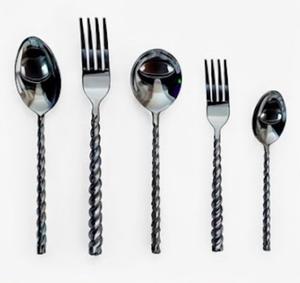 Juego de cubiertos de acero inoxidable con mango retorcido, acabado de alto brillo, apto para lavavajillas, diseño minimalista para vajilla de boda - Product Image 3