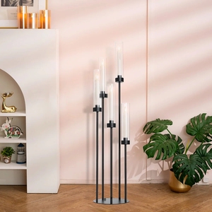 Elegante Candelabro Negro Mate de 8 Velas, Centro de Mesa de Metal Escalonado para Chimenea y Mesa de Comedor - Product Image 5