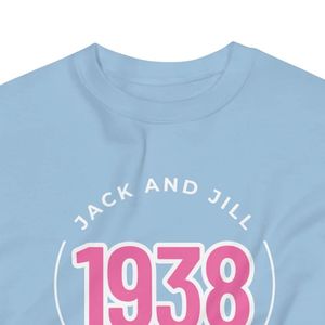 Unisex <b>Sky</b> <b>Blue</b> 1938 Graphic Crewneck Sweatshirt Long Sleeve Casual Pullover <b>Top</b> with Front Letter Design and Ribbed Cuffs - Product Image 2
