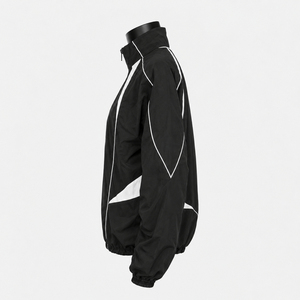 Men's <b>Black</b> Sporty <b>windbreaker</b> Racer Jacket With White Color Blocking Zip Front Stand Collar Windproof Polyester Autumn Wear - Product Image 4