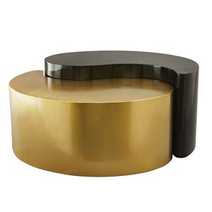 Set di 2 tavolini da caffè Ying Yang in stile moderno e contemporaneo con struttura in lamiera di ferro in nero e oro - Product Image 6