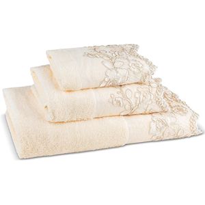 Set di Asciugamani da Bagno Moderno in 3 Pezzi, Design Unico con Motivo a Rose Beige - Product Image 1