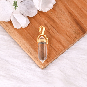 Pendentif en cristal de quartz clair, en laiton plaqué or, bijou en pierre précieuse en forme de crayon - Product Image 5