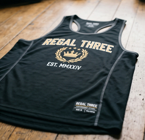 Regal Three <b>Men's</b> Racerback Tank Top Black Gold Logo Quick Dry 100% Polyester Casual Sportswear <b>Singlet</b> Tops <b>Men</b> - Product Image 3