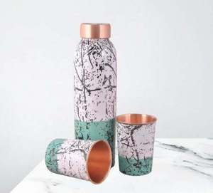 Bouteille d'eau en cuivre effet marbre, imprimé bicolore, réutilisable, avec verre assorti, pour voyage, bureau et cuisine - Product Image 3